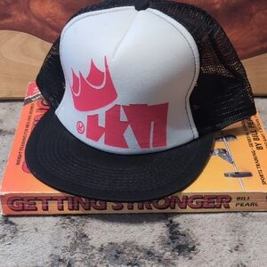 Black and White Trucker Hat with Red Graphic